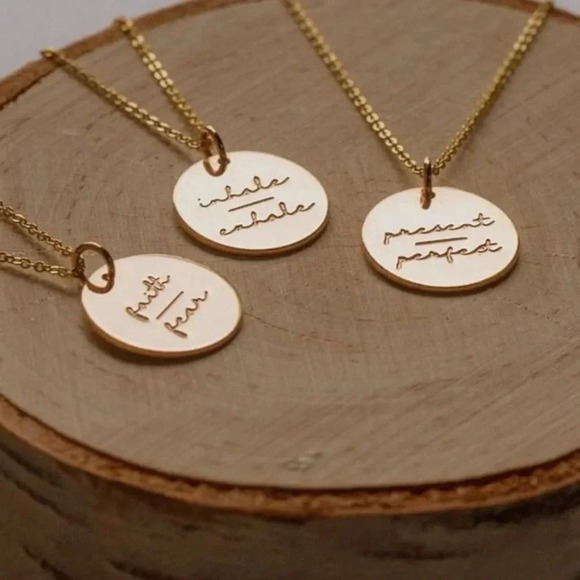 Faith over Fear Gold Round Disc Pendant Necklace - Picture 4 of 11